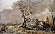 Jan van Goyen, Winter Landscape with Farmhouses along a Ditch.